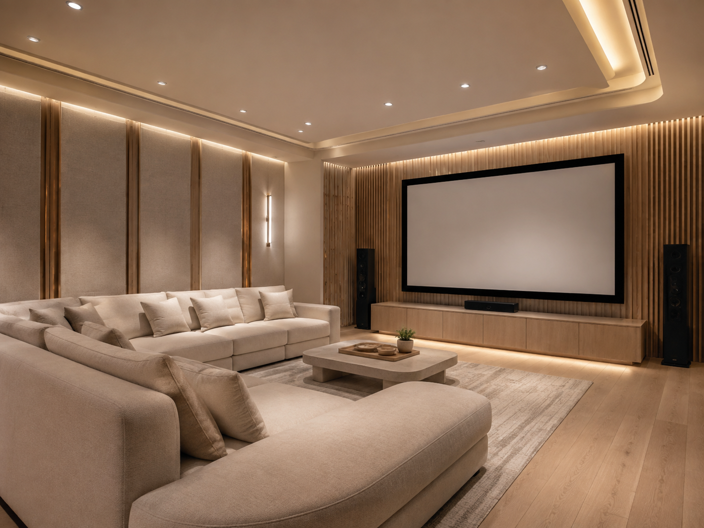 Salle residentielle traitee acoustiquement